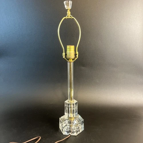 Vtg Hand Cut Crystal Etched Glass Table Boudoir Lamp Farmhouse Cottage 21" Brass