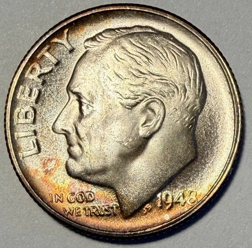 1948-S Roosevelt Dime, Choice Gem BU, Nicely Toned! Silver
