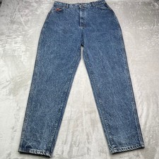 VTG Lee Jeans Womens 18 Med Blue Acid Wash High Waisted Tapered Leg Made in USA