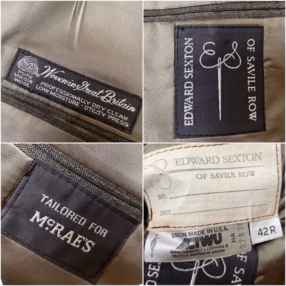 Chaqueta Abrigo Deportivo Edward Sexton Savile Row Gris Texturizado Rayas Lana 42R Foto 2 de 4