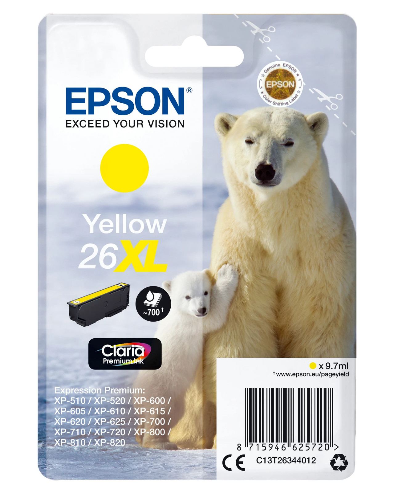 Genuine Original Epson 26XL Yellow High Capacity Ink Cartridge