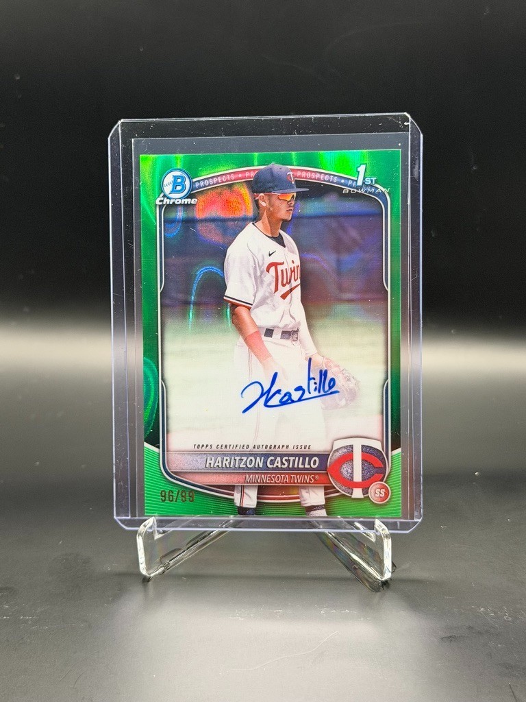 HARITZON CASTILLO 2025 BOWMAN CHROME 1ST GREEN LAVA REFRACTOR AUTO 96/99 Twins