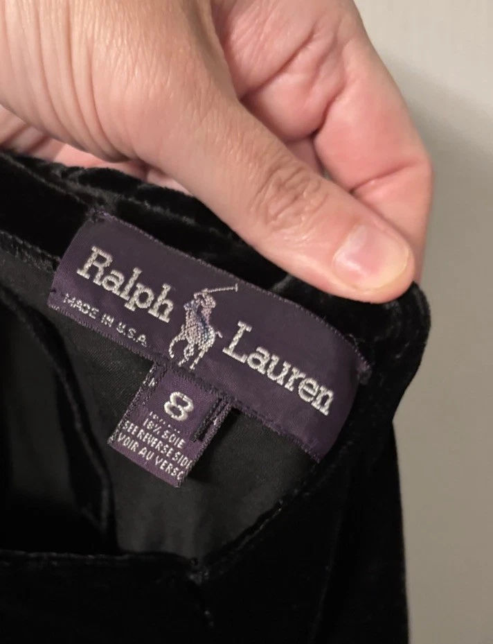 Vintage Ralph Lauren Purple Label Size 8 Black Velvet Halter Dress Read Descript - Image 3 of 4