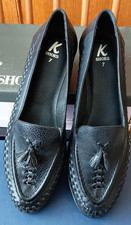 Size 7 Black Leather Loafers Tassels and Woven Detail K Shoes Farthing