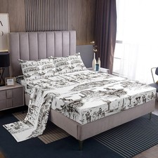 Western Sheet Set Queen Size Sketch Cowboy Cow and Horse Bedding Set 4Pcs Far...