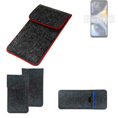 Filz Hülle für Motorola Moto G22 dunkelgrau roter Rand Case Tasche Schutz Hül