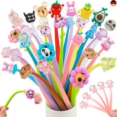 30 Kristalle Gelschreiber Set, Kawaii Gel Stifte Tiere und Blumen, Fidget Pen