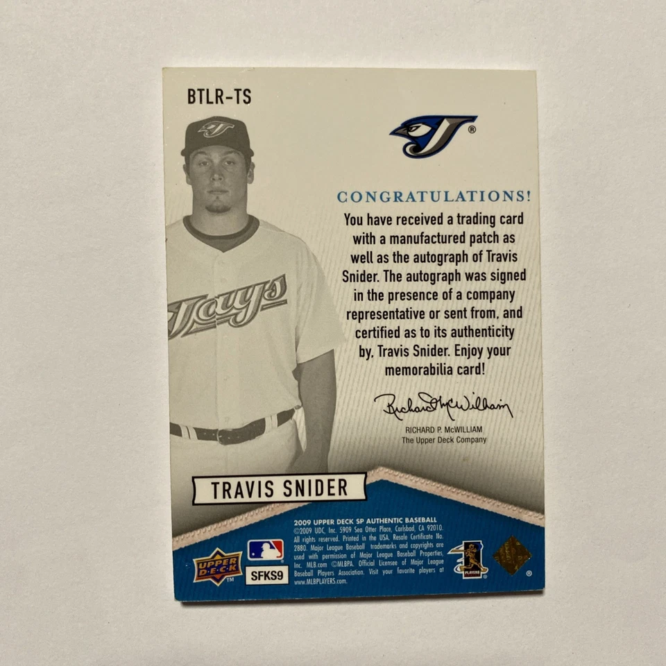 2009 SP Authentic By the Letter Rookie Signatures /45 Travis Snider Auto RC Foto 3 de 3