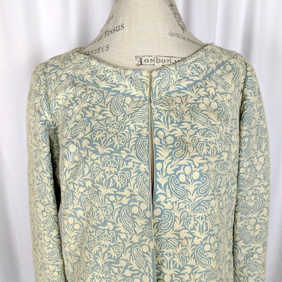 Vintage Gibson Bayh Pea Coat Small Blue Embroidered Cream - Image 2 of 4