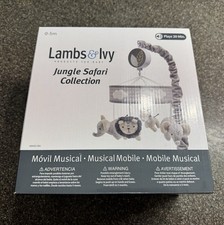 Lambs  Ivy Jungle Safari Musical Baby Crib Mobile - Gray, Beige, White, Animals