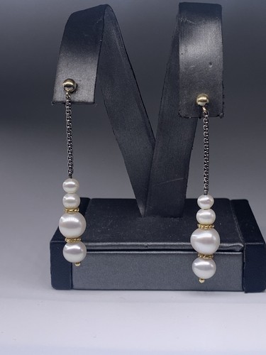 David Yurman Pearl Dangle/Drop Earrings in Sterling Silver & 18K Yellow Gold - Picture 10 of 10