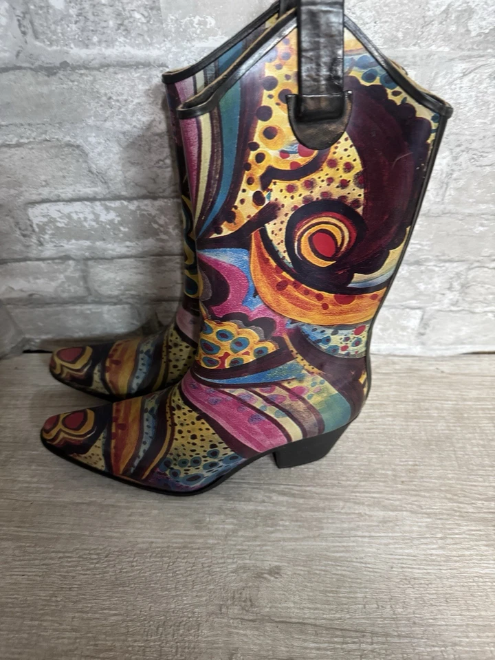 Madeline Puddles Cowboy Rain Boots Abstract Colorful Stylish Women’s Size 7 - Image 2 of 4