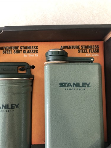 New Stanley Gift Pack - 4 Stainless Shot Glasses & Flask - Adventure Series - Picture 4 of 11
