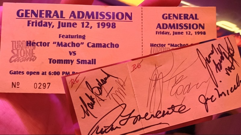 Autographed /Signed Boxing Ticket - "Macho" Camacho VS Tommy Small - 5/12/1998