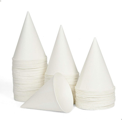 100 Snow Cone Cups, Wax Coated Leakproof Cone Paper Cups for Slush, Shaved Ice,
