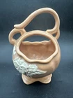 Vintage Weller Pottery Cameo Peach Handled Basket vase white flowers 7 1/2"