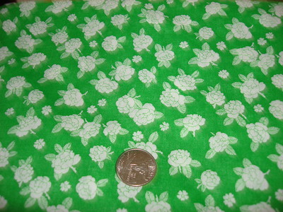 Vintage Cotton Fabric WHITE FLORAL ON LIME GREEN Peter Pan 1 Yd