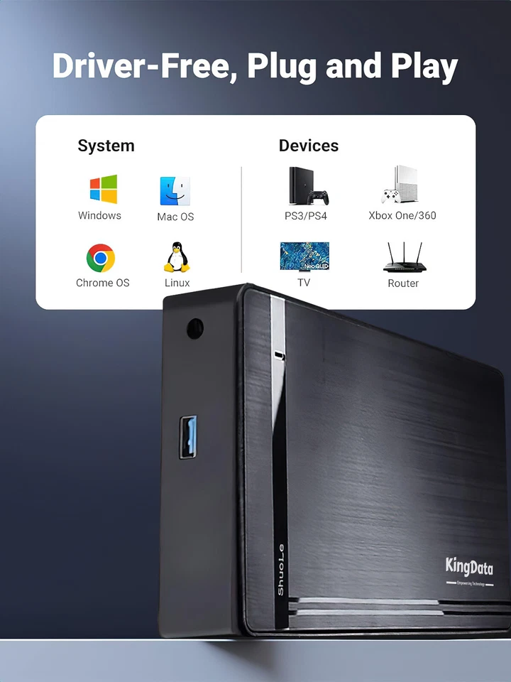 KingData USB3.0 2.5" 3.5" SATA SSD HDD External Hard Drive Disk Enclosure Case - Image 4 of 4