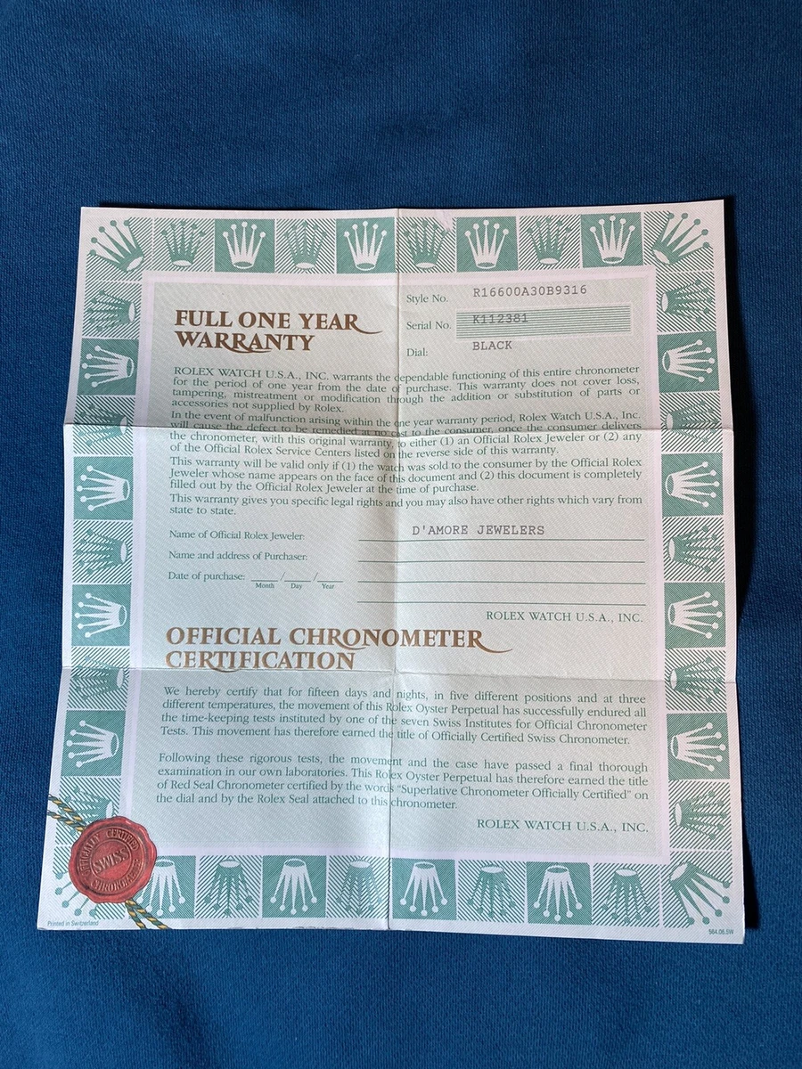 rolex warranty coverage