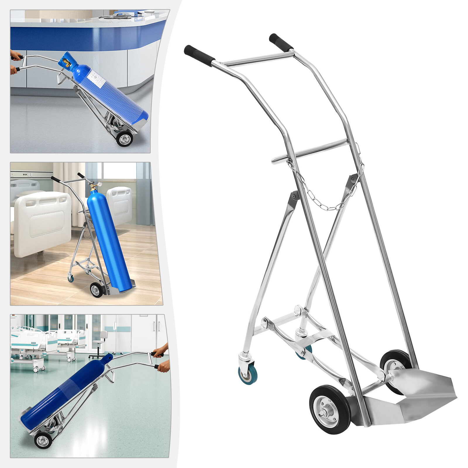 Oxygen Tank Cart Dolly Freestanding Oxygen Cylinder Cart Bottom Tray Trolley