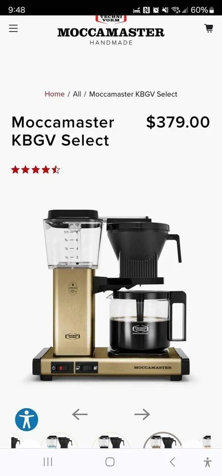 Moccamaster KBGV Coffeemaker with Glass Carafe - Brushed Gold - Image 4 of 4