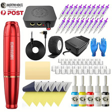 Wormhole Tattoo Machine Kit Rotary Motor Pen Gun Power Supply Needle Color Inks