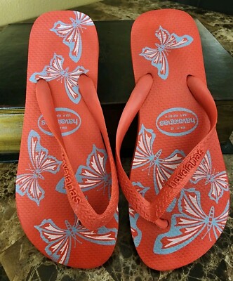 Havaianas Women's Flip Flop Sandals Coral White Blue Butterflies