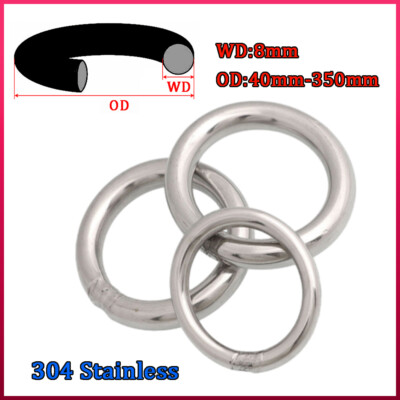 304 Stainless Steel O Ring Heavy Duty Solid Metal Round Rings 8mm Out Diameter