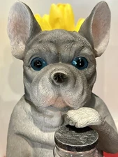 Frenchie French Bulldog Blue Eyes Holding “Lightning Bug” Jar Solar LED NEW