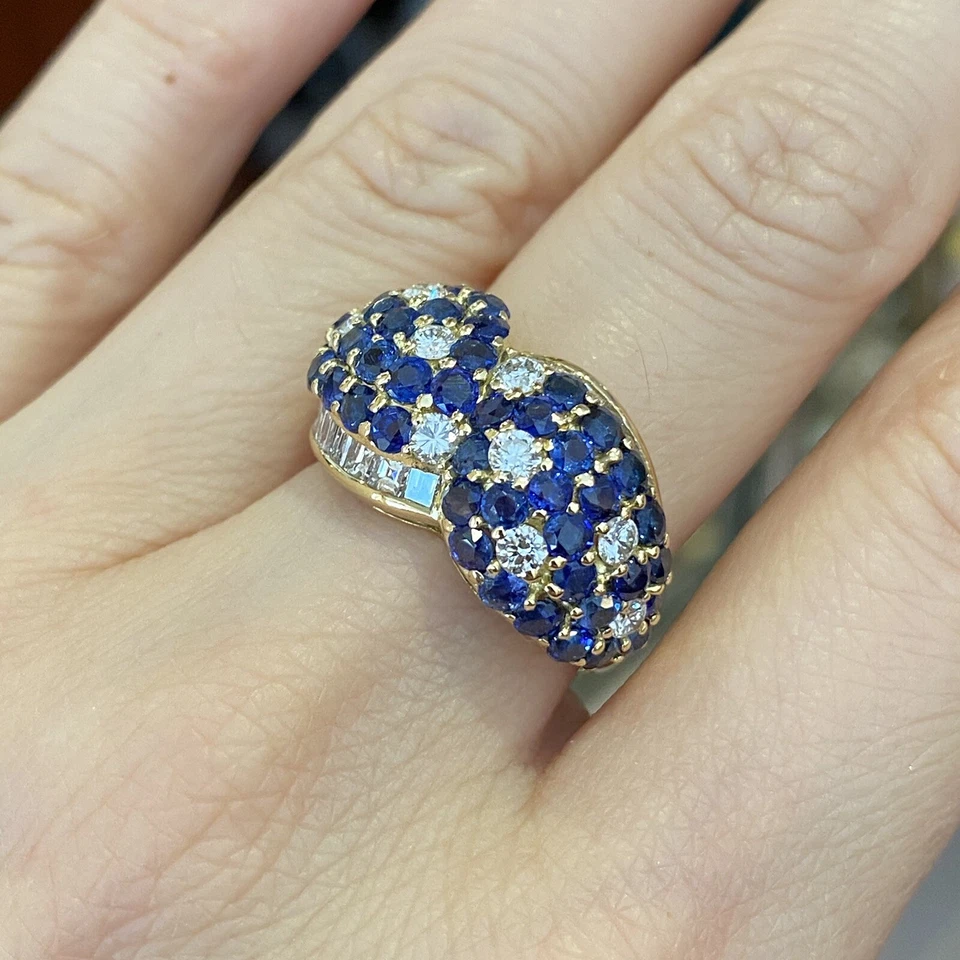 Anillo de banda ancha de zafiros y diamantes en oro amarillo de 18 k--HM2150SS