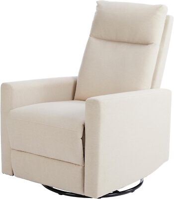 Beige Single Sofa Rocking Swivel Glider Recliner Comfy Rocker Fabric Chair