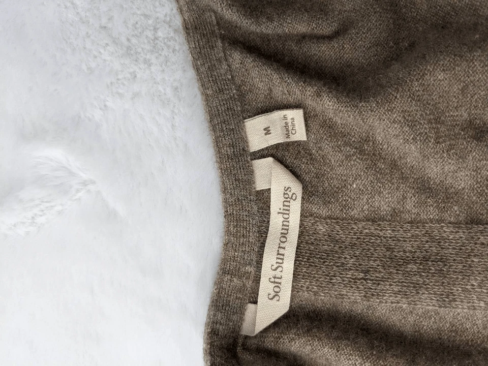 Cárdigan suéter Soft Surroundings para mujer 100 % cachemir tostado frente abierto talla M mediano Foto 3 de 4