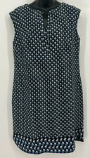 Ann Taylor Women Dress Size Medium M Blue Black Career Shift Cap Sleeve B72