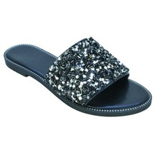 Women's Rhinestone Glitter Bling Flat Slide Sandal Shoes