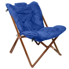 Zenithen Indoor Wood Butterfly Accent Chair For Dorms, Bedrooms, Royal Blue