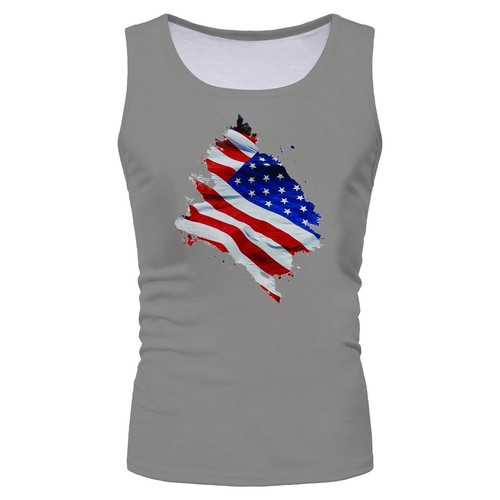 Men's Vest Top Independence Day Flag Printed Casual Shirt Sleeveless Tank Tee - Picture 44 of 141