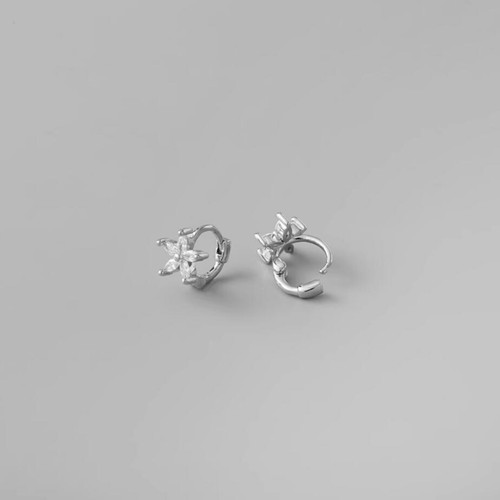 Rhodium on Sterling Silver White CZ Flower Huggie 6mm Hoop Earrings Jewellery - Picture 6 of 11