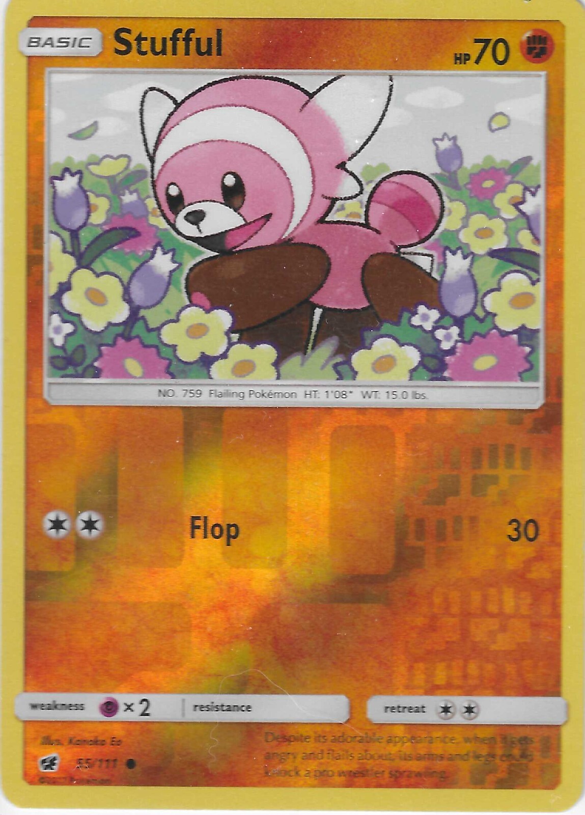 REVERSE HOLO Pokemon Card Sun Moon Crimson Invasion Card Stufful 55/111