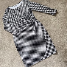 Oui Dress Black Grey & White Geometric Pattern Stretchy Mock Wrap Dress Size 14