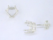 Heart Shape 6 Prong Earring Setting Sterling Silver