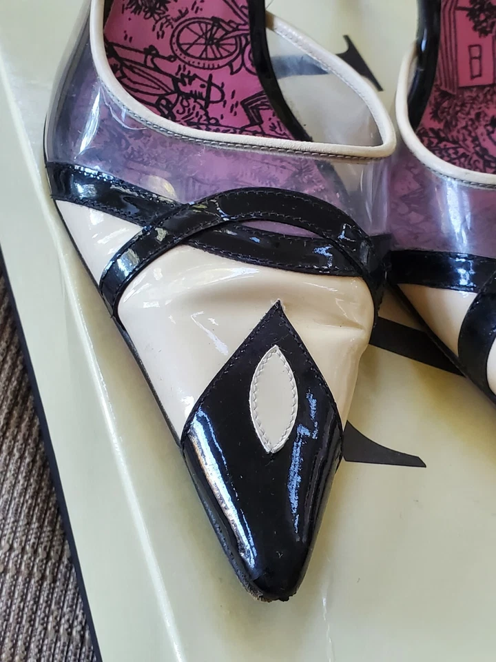 Vintage EMILIO PUCCI Black / Ivory slingbacks. Made in Italy: US Sz 7/EU 37 - Image 2 of 4