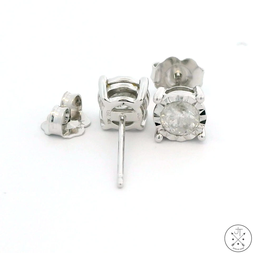 Aretes de oro blanco de 10k diamantes de 1/2 ctw 6 mm nuevos con respaldo de 14k Foto 3 de 4