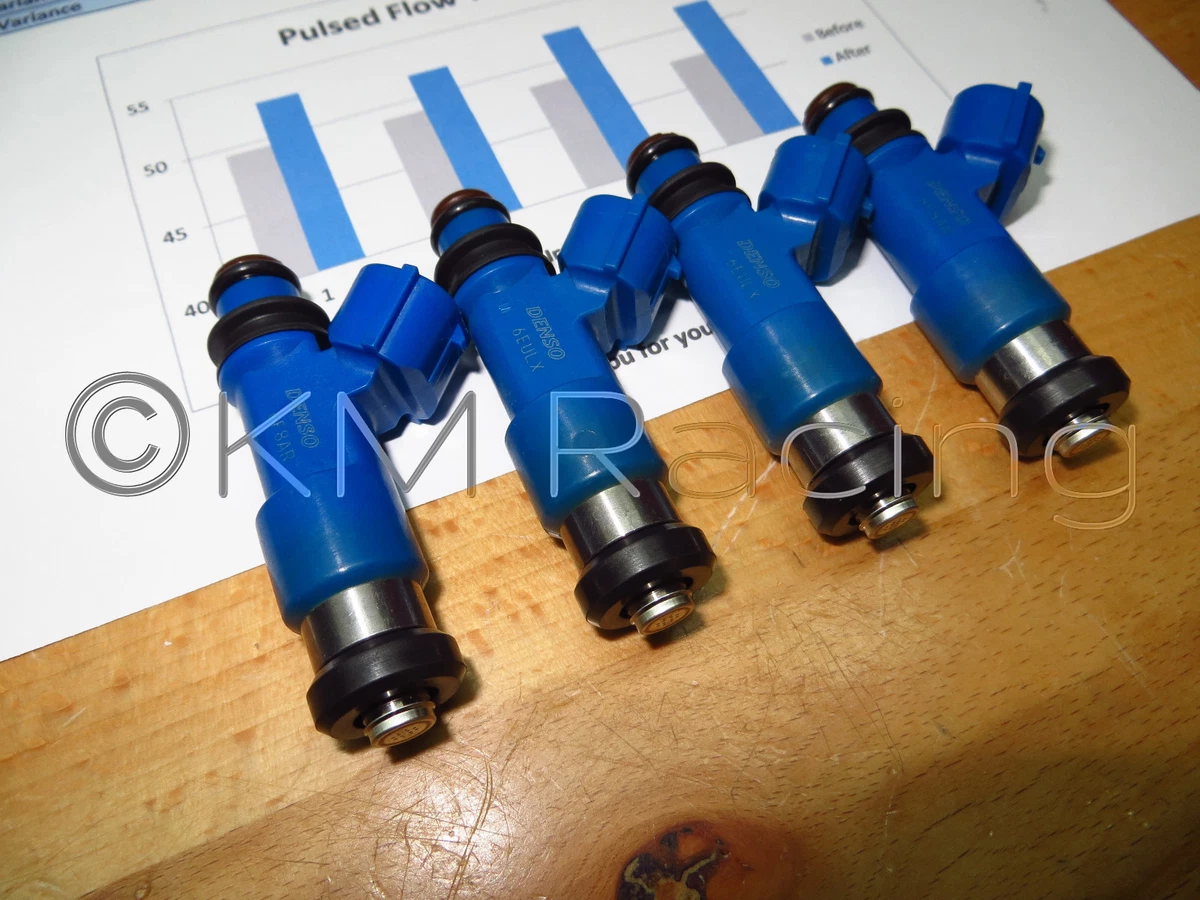 4x Subaru WRX STI Dark Blue 565cc Fuel Injectors Flow Tested