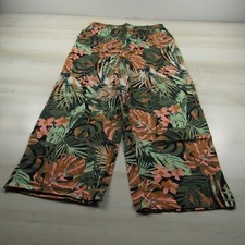 Denim  Co Pants Womens Small P Black Green Floral Beach Wide Leg Jersey d co A5