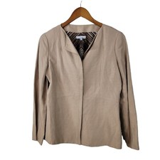 Anne Klein Size 6 Linen Silk Jacket Blazer Button Up Structured tan Sleek modern