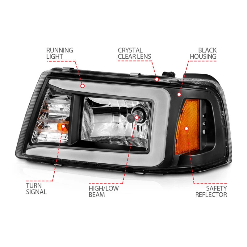 Faros de cristal ANZO para Ford Ranger 2001-2011 con barra de luz carcasa negra Foto 2 de 4