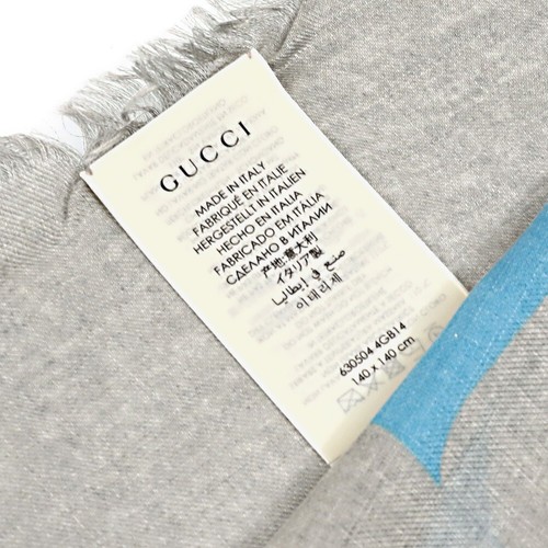 GUCCI Scarf Stole Women Men Rayon Silk 630504 4GB14 1268 Gray x Blue - Picture 6 of 6