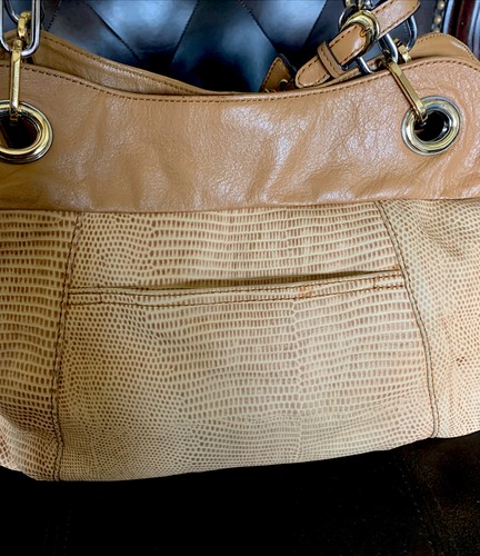 B. Makowsky Lizard Embossed Brown Large Shoulder bag Handbag Purse - Picture 11 of 18
