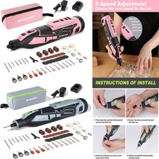 WORKPRO 12V Cordless Rotary Tool Kit 5 Variable Speeds Pink/Gray Battery Powered