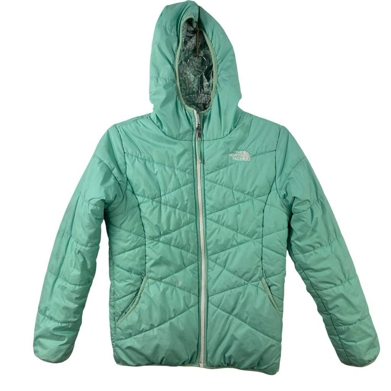 north-face reversible hooded teal mermaid read jacket